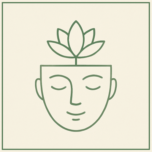 Personal growth logo A minimalistic illustration of a head with a lotus plant growing from the top.
